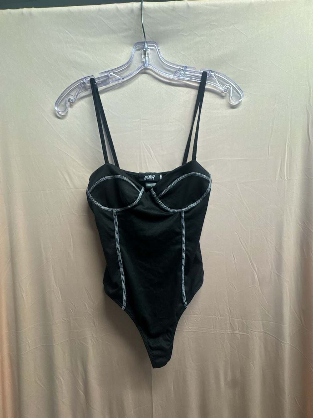 Just Polly New York Black Bodysuit with Contrast Stitching Detail
